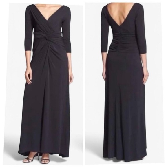 Tadashi Shoji Twist Front Ruched Metallic Shimmer Gown Size Medium - Picture 7 of 8